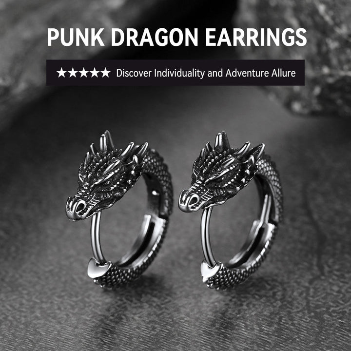 Punk Small Dragon Hoop Earrings for Men Women