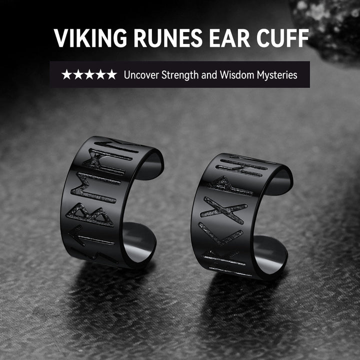 Norse Viking Runes Ear Cuff Earrings for Men in Sterling Silver