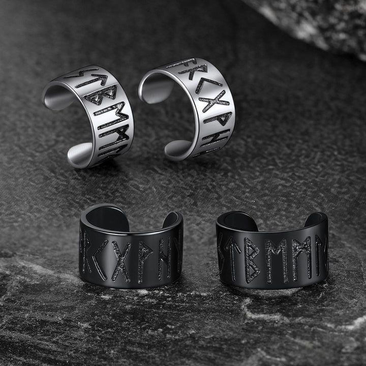 Norse Viking Runes Ear Cuff Earrings for Men in Sterling Silver