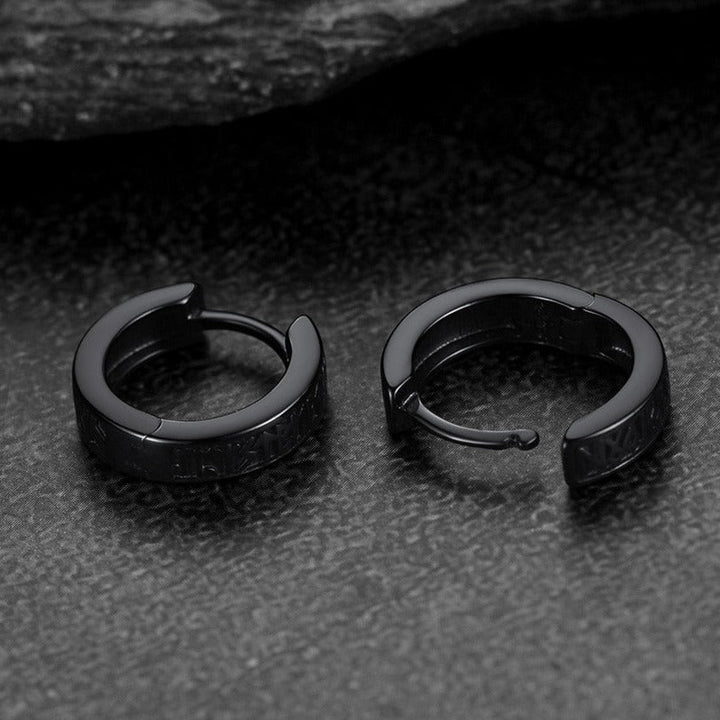 Norse Viking Runes Huggie Hoop Earrings in Sterling Silver