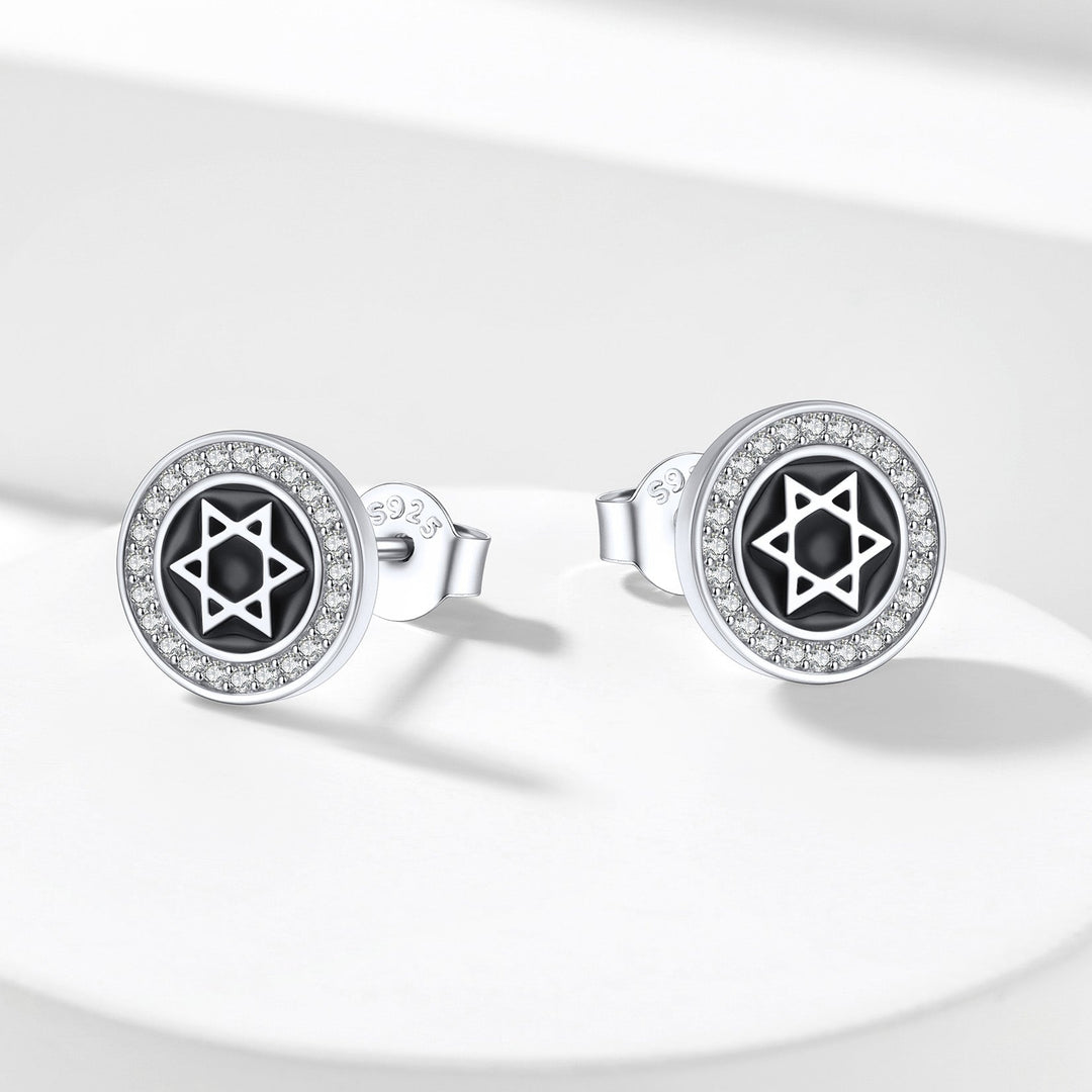 Silver Zircon Star Of David Stud Earrings for Men Women