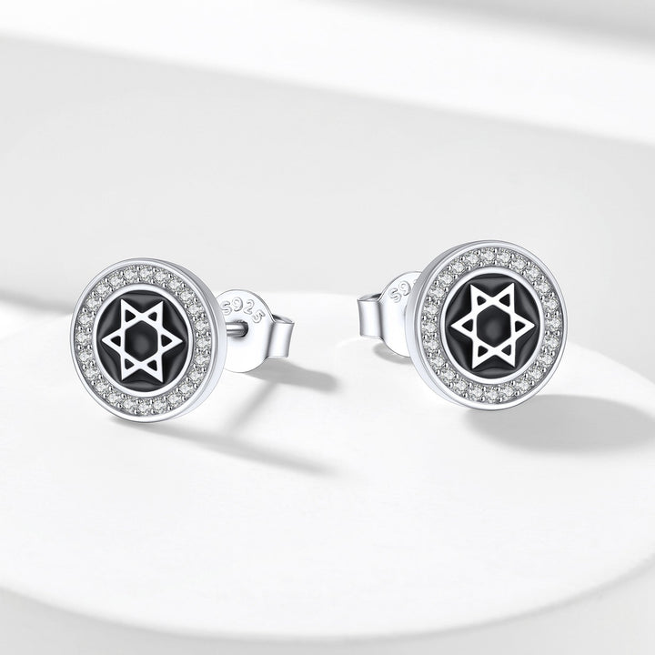 Silver Zircon Star Of David Stud Earrings for Men Women