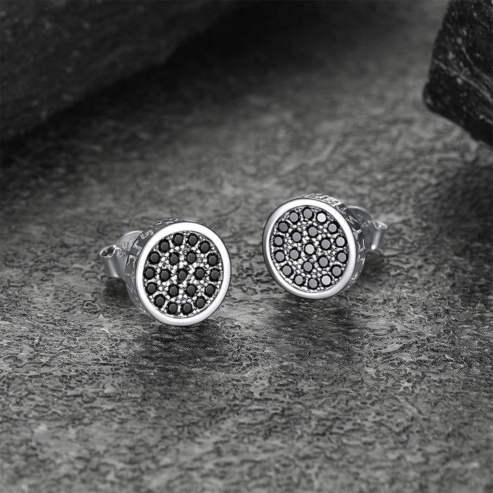 10mm Round Black Diamond Stud Earrings with Runes