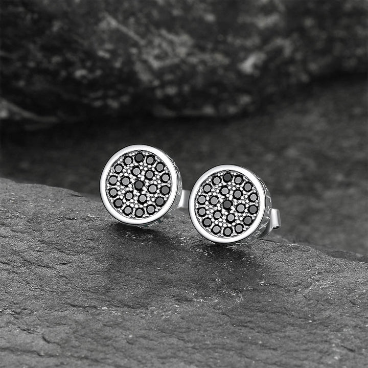10mm Round Black Diamond Stud Earrings with Runes