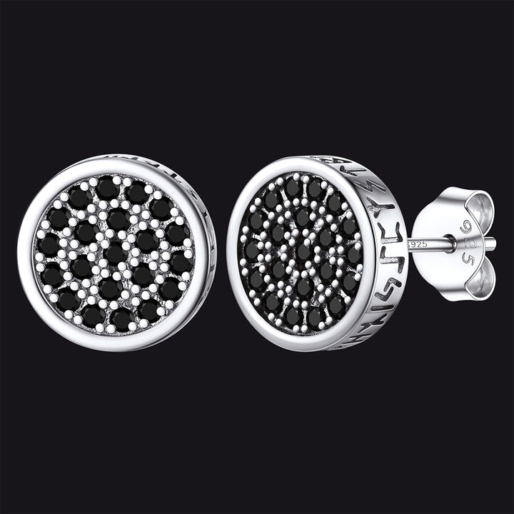 10mm Round Black Diamond Stud Earrings with Runes