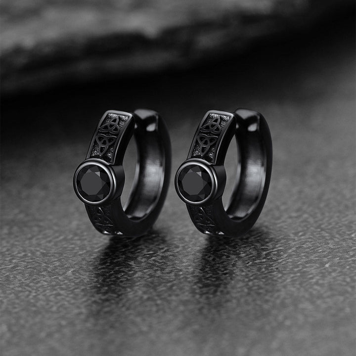 Black Onyx Celtic Knot Huggie Hoop Earrings for Men