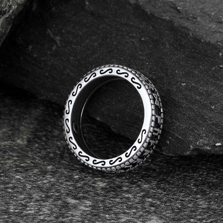 Sterling Silver Norse Runes Ring with Black Onyx
