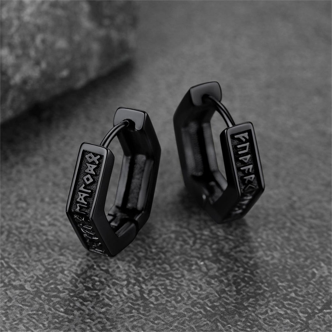 Viking Hexagon Runes Hoop Earrings For Men