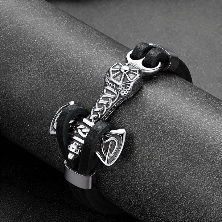Viking Mjolnir Thor's Hammer Leather Bracelet for Men