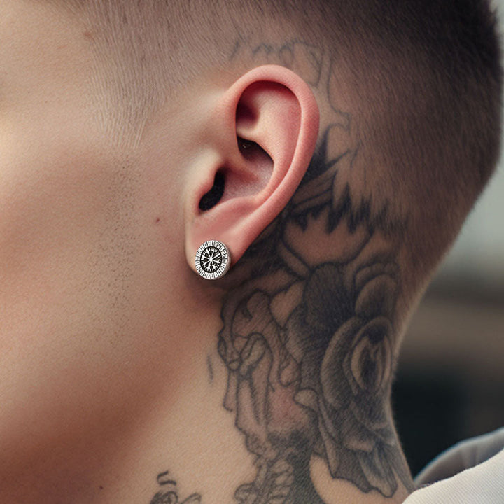 Norse Viking Compass Vegvisir Stud Earrings For Men