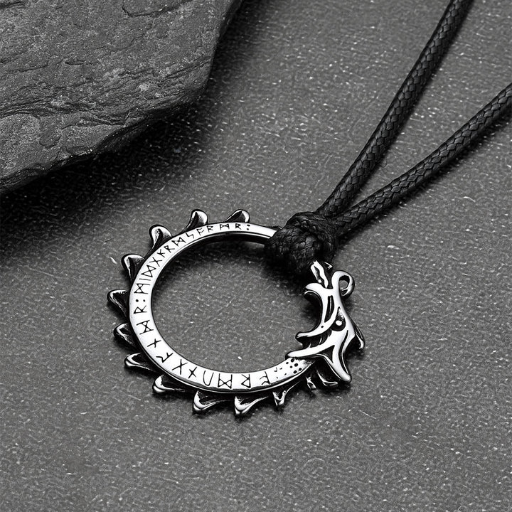 Vintage Dragon Circle Necklace with Leather Chain for Men