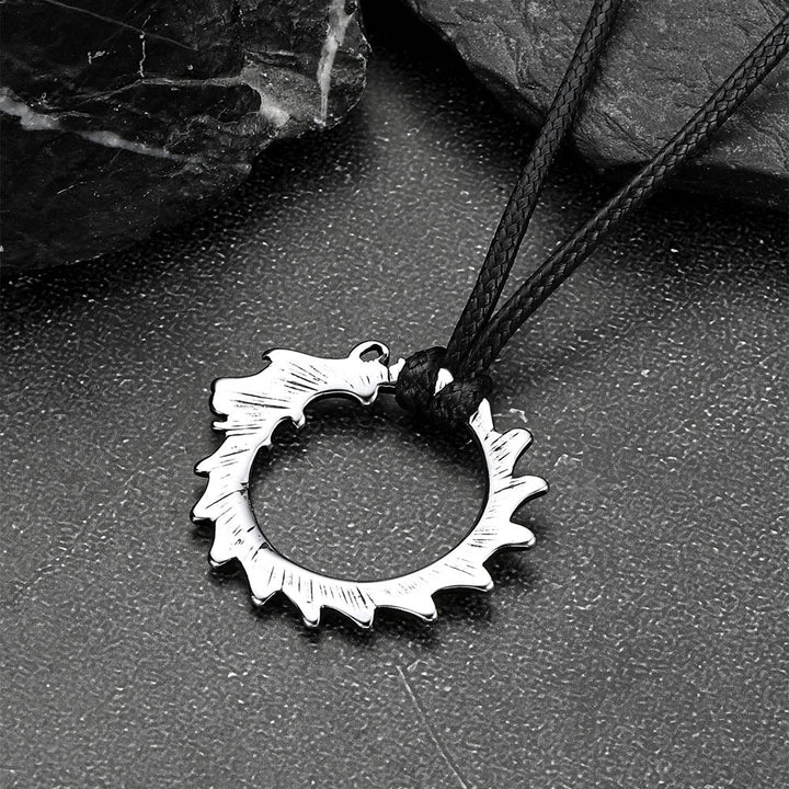 Vintage Dragon Circle Necklace with Leather Chain for Men