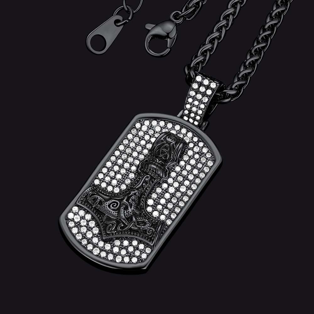 Viking Thor's Hammer Dog Tag Pendant Necklace for Men Women