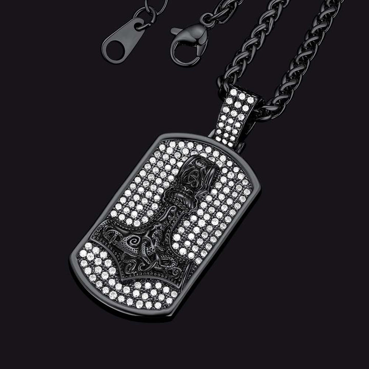 Viking Thor's Hammer Dog Tag Pendant Necklace for Men Women