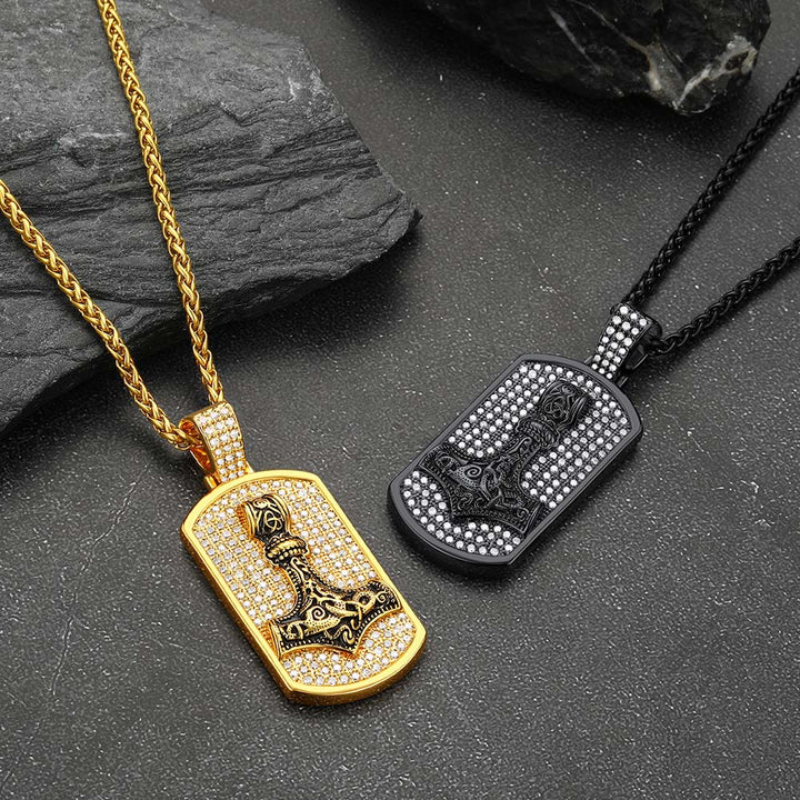 Viking Thor's Hammer Dog Tag Pendant Necklace for Men Women