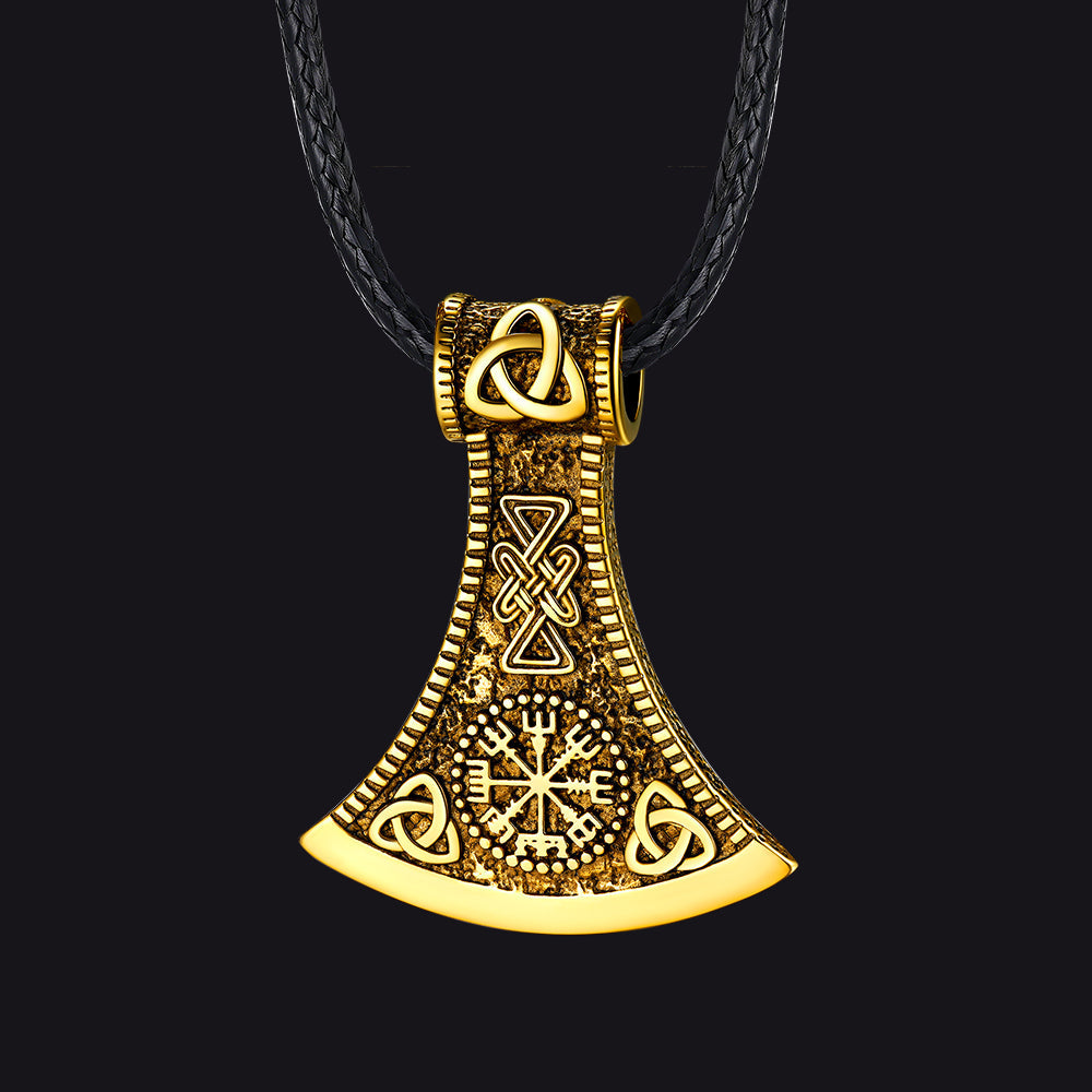 Viking Axe Compass Braided Leather Necklace for Men Dad