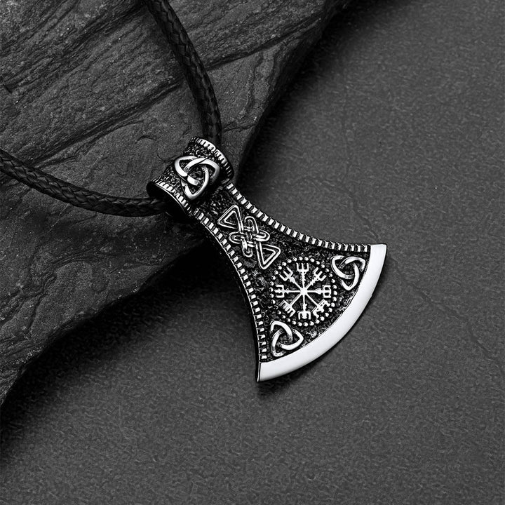 Viking Axe Compass Braided Leather Necklace for Men Dad