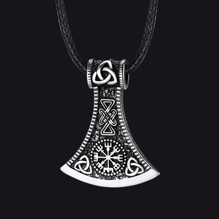 Viking Axe Compass Braided Leather Necklace for Men Dad