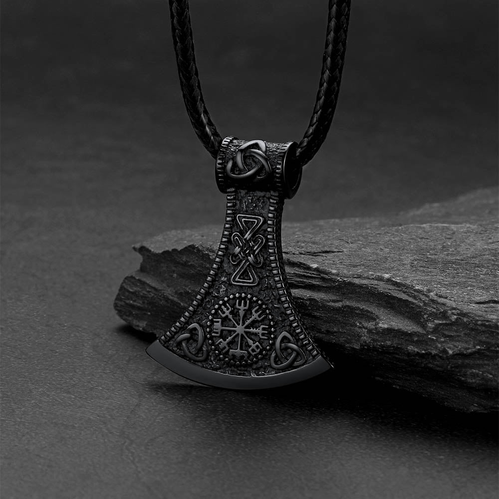 Viking Axe Compass Braided Leather Necklace for Men Dad