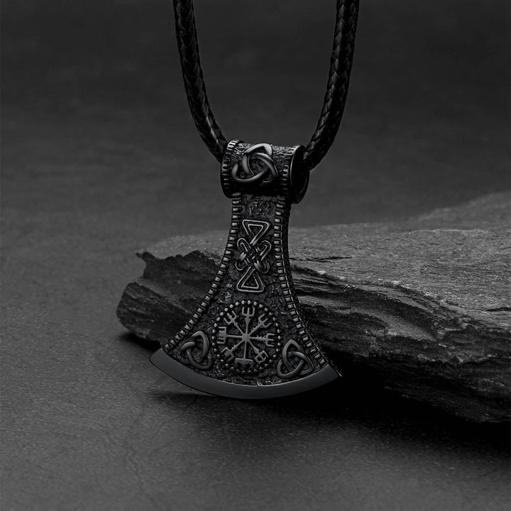 Viking Axe Compass Braided Leather Necklace for Men Dad