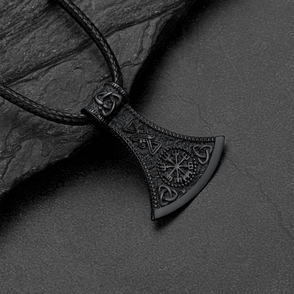 Viking Axe Compass Braided Leather Necklace for Men Dad