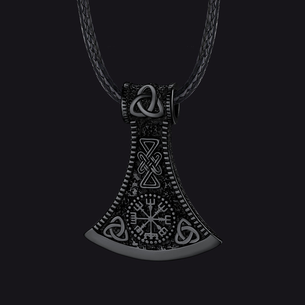 Viking Axe Compass Braided Leather Necklace for Men Dad