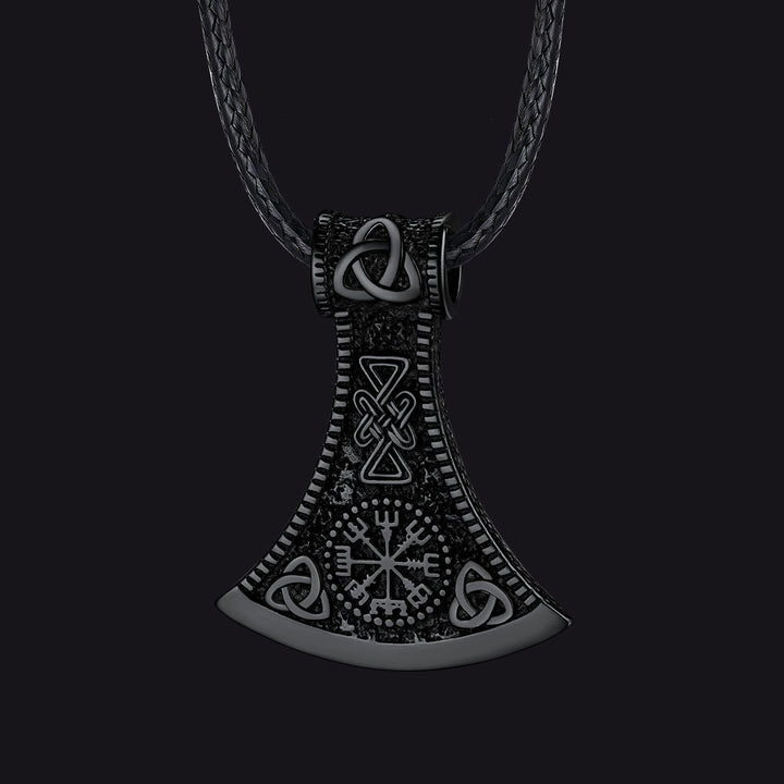 Viking Axe Compass Braided Leather Necklace for Men Dad