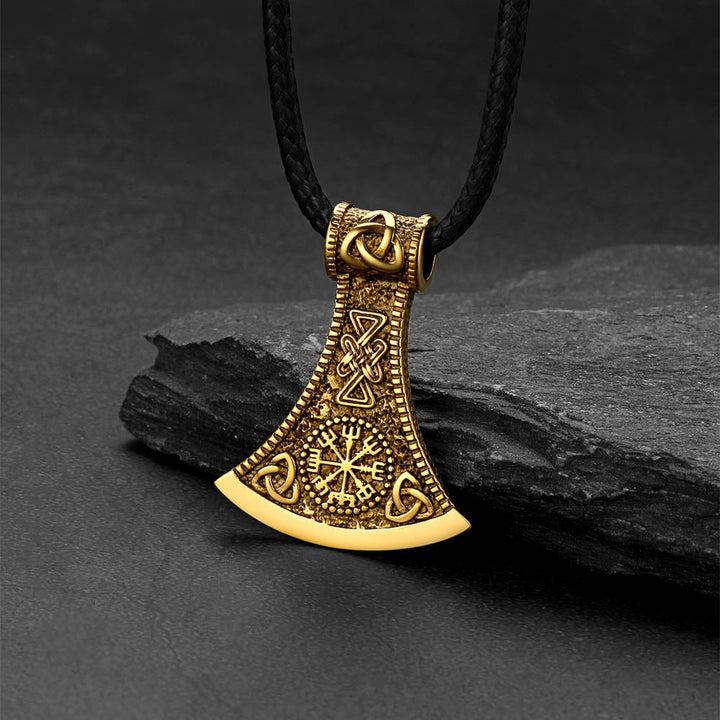 Viking Axe Compass Braided Leather Necklace for Men Dad