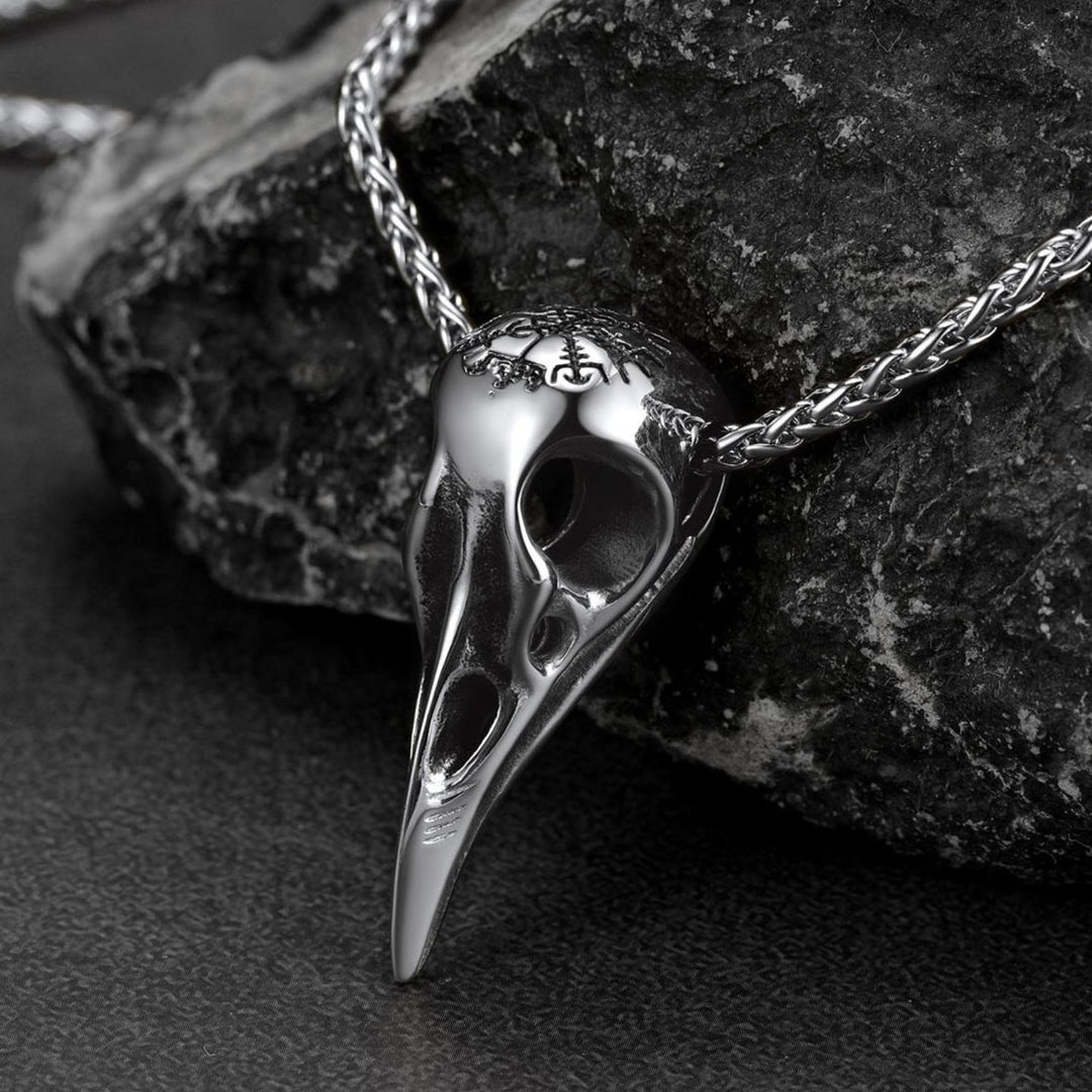 Raven Skull Necklace With Viking Compass for Men