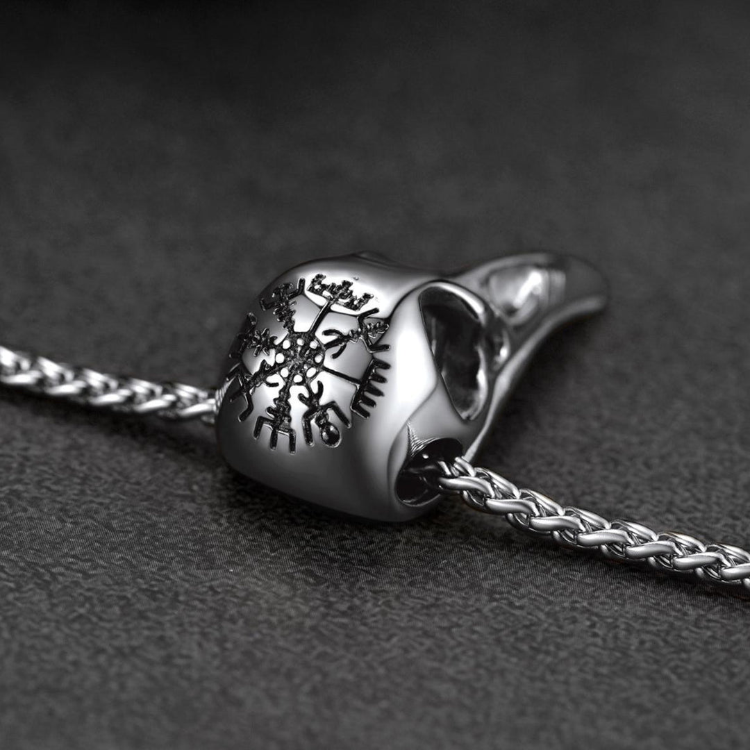 Raven Skull Necklace With Viking Compass for Men