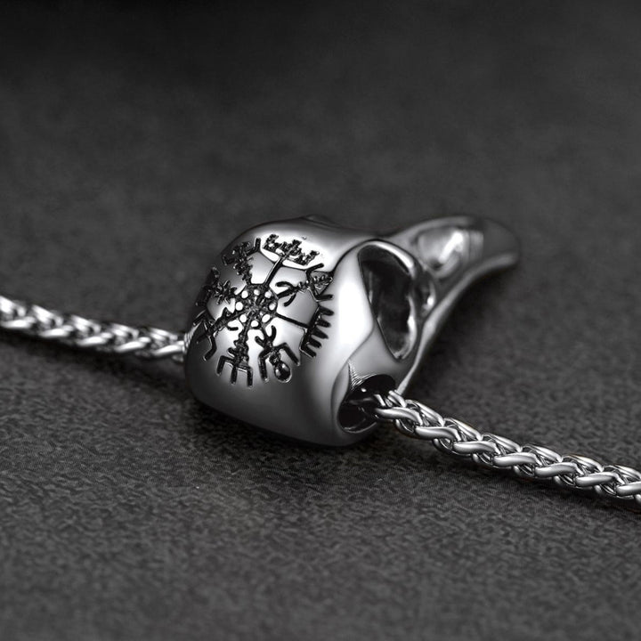 Raven Skull Necklace With Viking Compass for Men