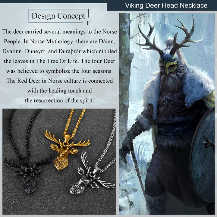 Vintage Viking Deer Necklace Pendant for Men Women