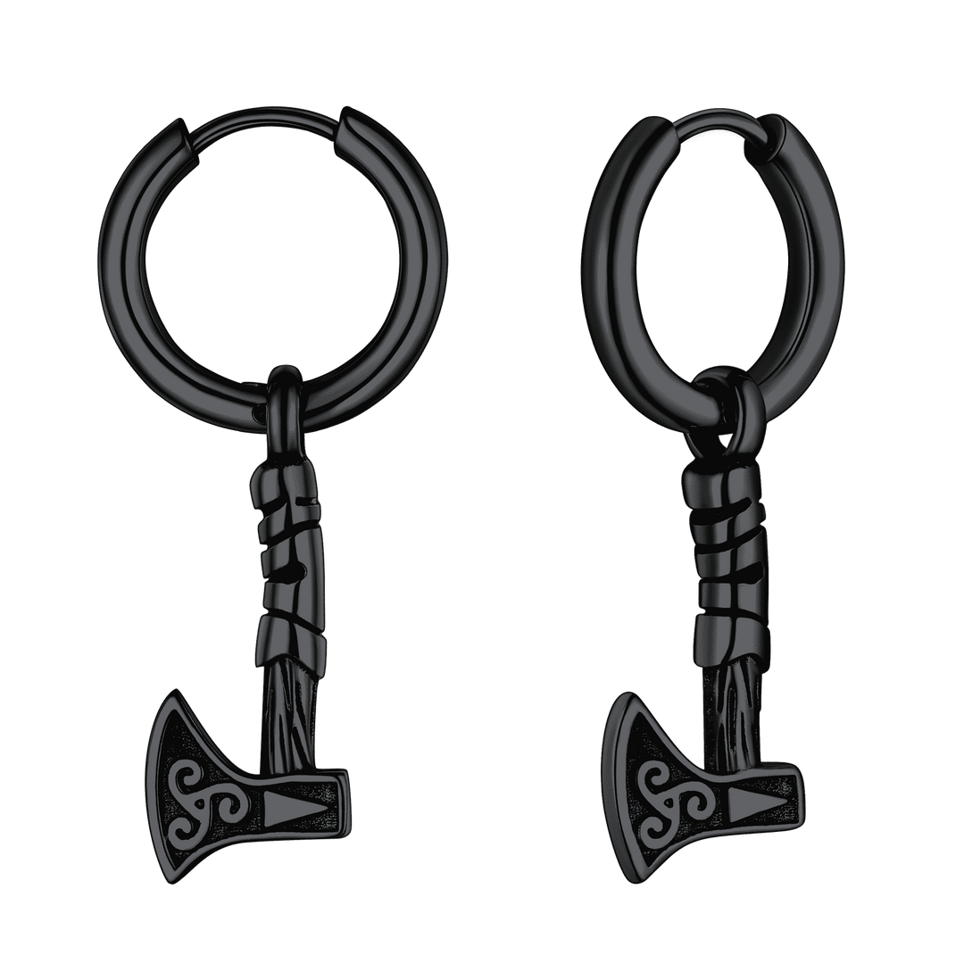 Battle Axe Viking Dangle Hoop Earrings For Men