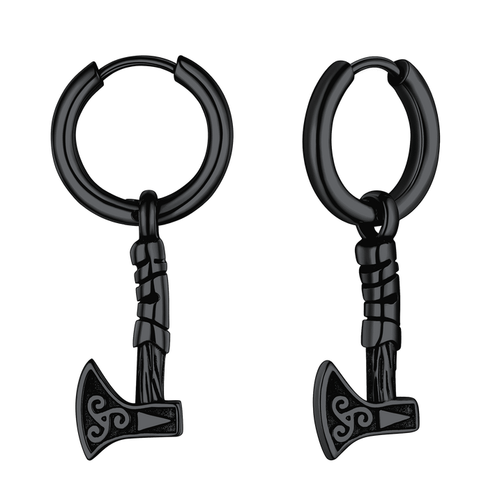 Battle Axe Viking Dangle Hoop Earrings For Men