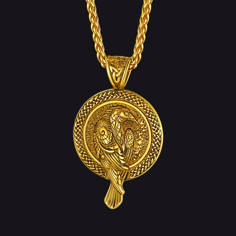 Viking Odin's Raven Pendant Necklace for Men