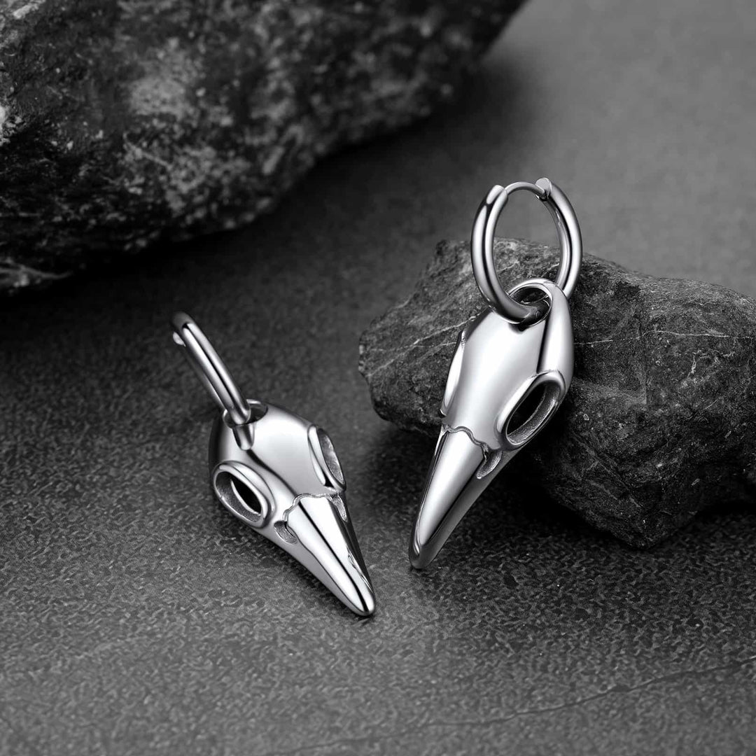 Gothic Raven Skull Dangle Hoop Earrings for Men Women