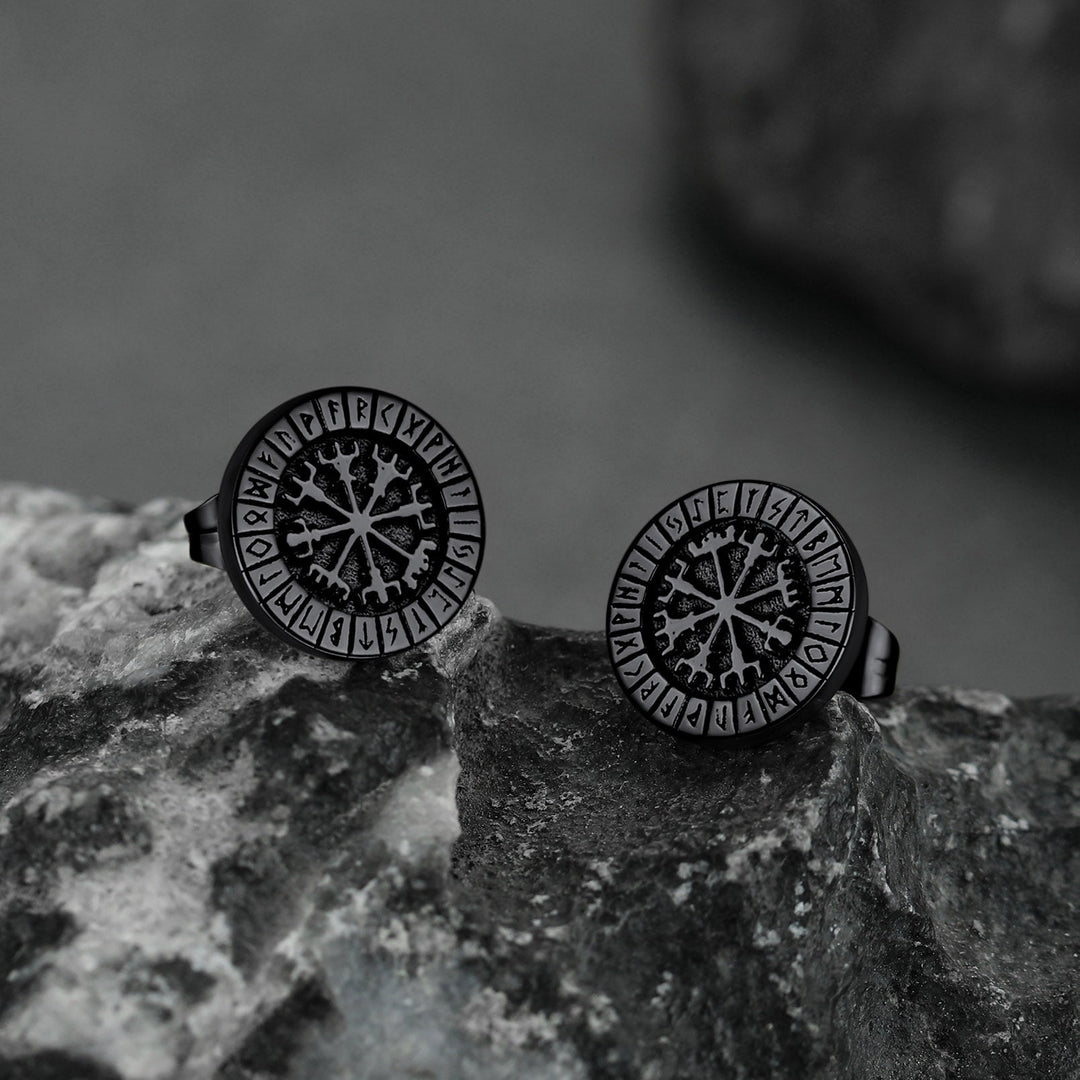 Norse Viking Compass Vegvisir Stud Earrings For Men