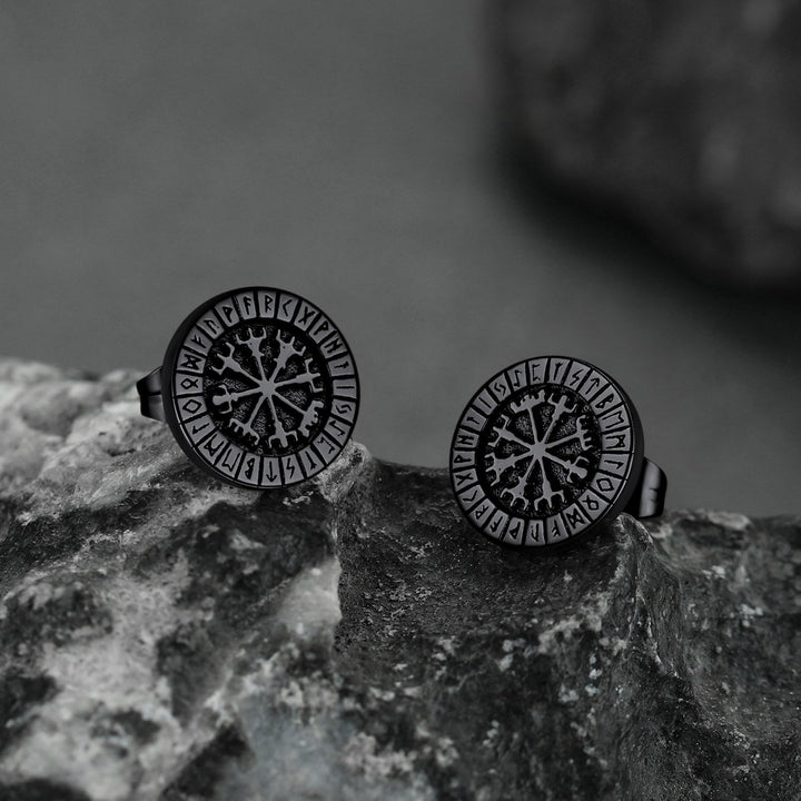 Norse Viking Compass Vegvisir Stud Earrings For Men