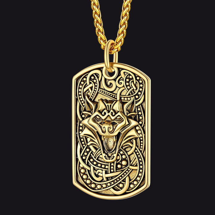 Flash Sale Engraved Viking Celtic Wolf Dog Tag Necklace for Men