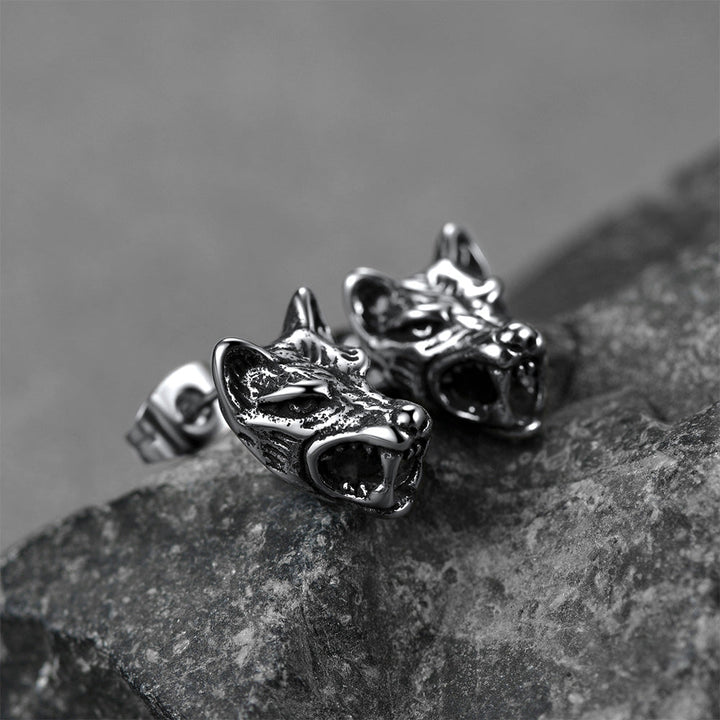 Viking Wolf Stud Earrings For Men