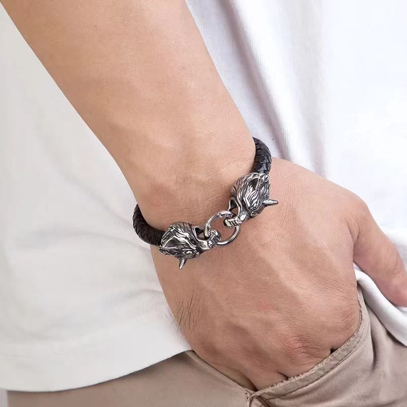 Odin's Wolves Leather Bracelet