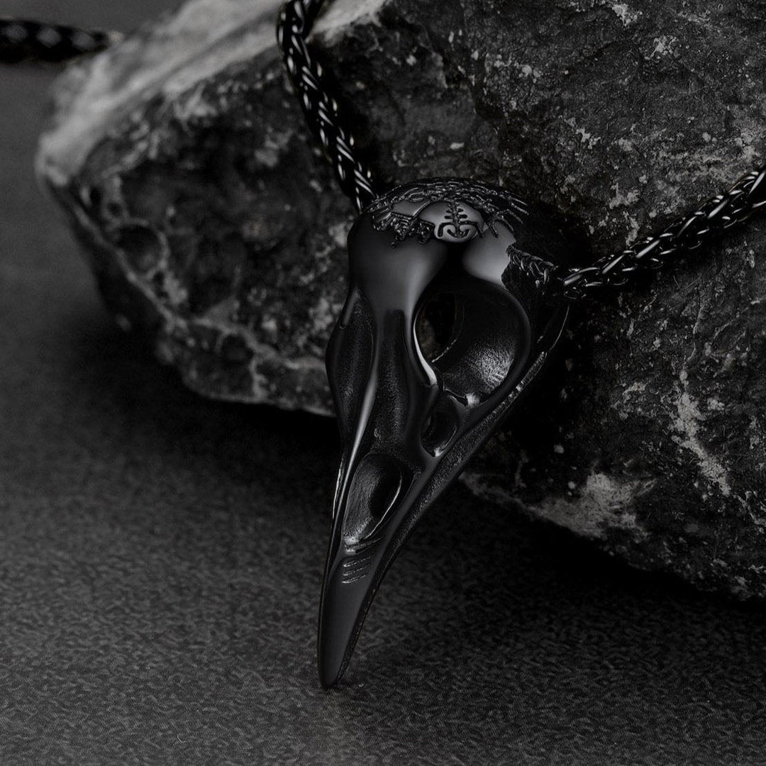 Raven Skull Necklace With Viking Compass for Men