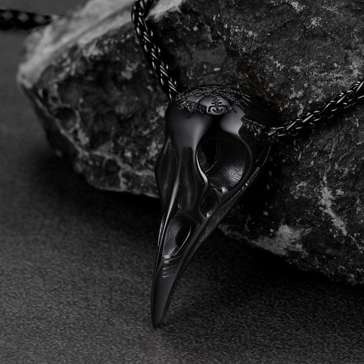 Raven Skull Necklace With Viking Compass for Men