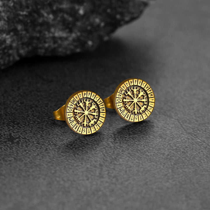 Norse Viking Compass Vegvisir Stud Earrings For Men