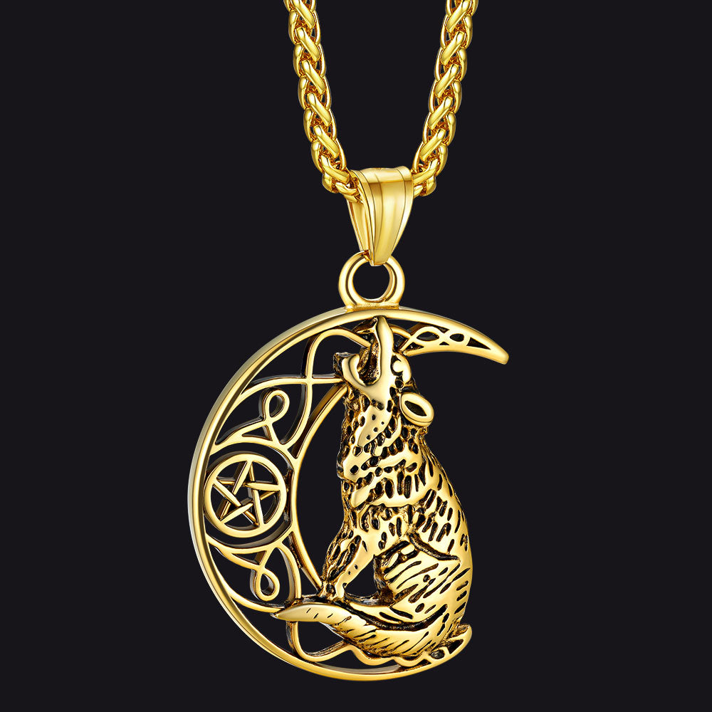 Viking Celtic Crescent Moon Wolf Necklace Jewelry for Men