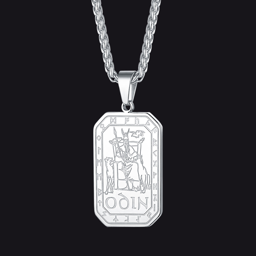 Viking Rune Odin Dog Tag Pendant Necklace for Men