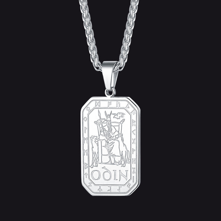 Viking Rune Odin Dog Tag Pendant Necklace for Men