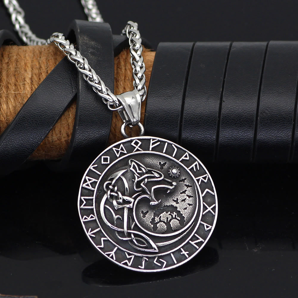 Wolf Head Rune Viking Fenrir Necklace