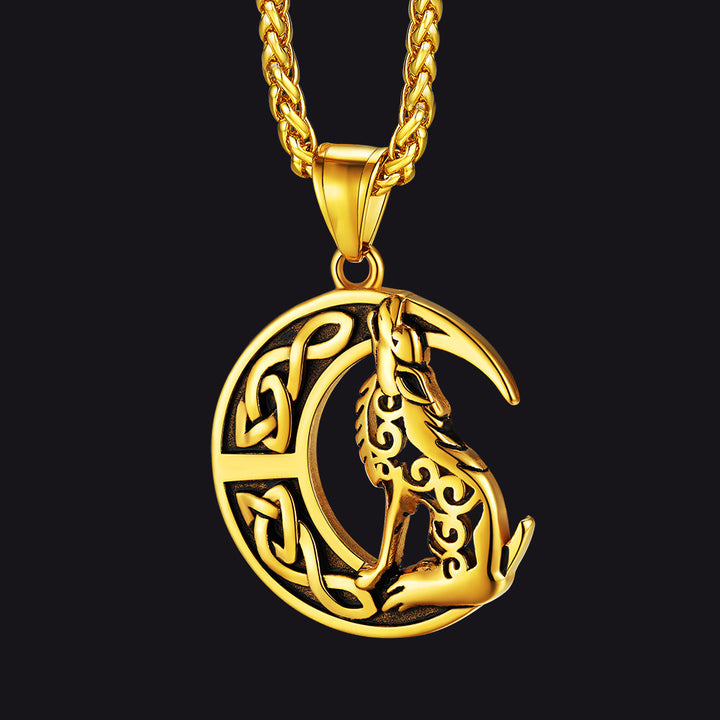 Viking Celtic Crescent Moon Wolf Necklace Pendant For Men