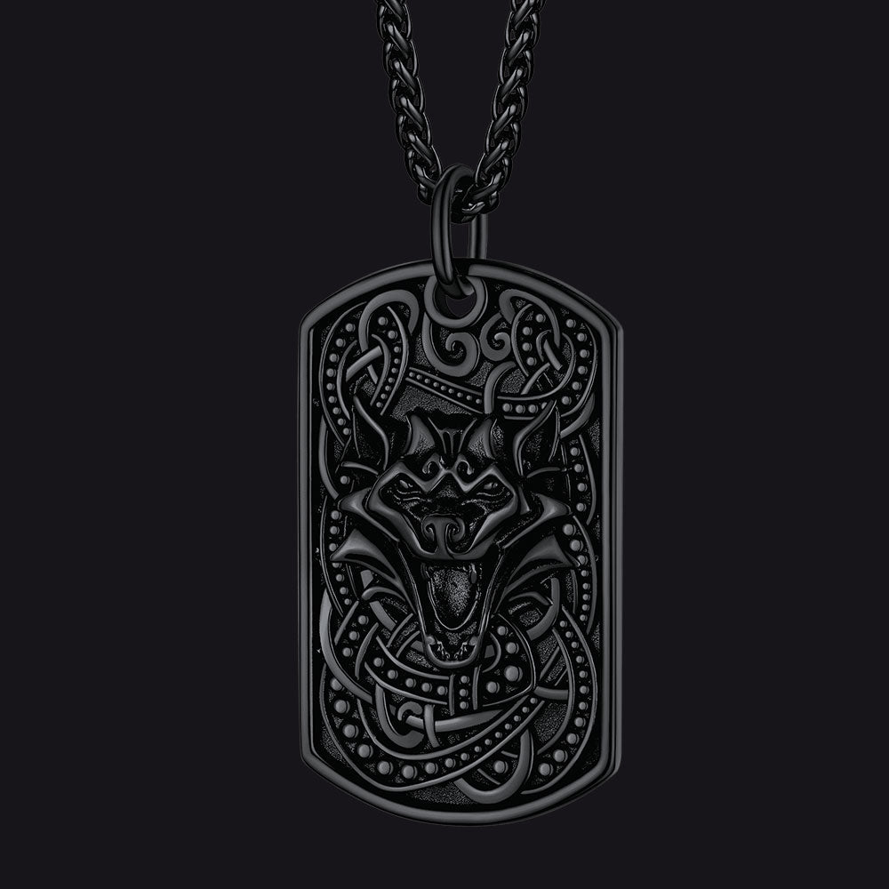 Flash Sale Engraved Viking Celtic Wolf Dog Tag Necklace for Men